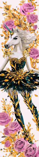 Free dragon bookmark with a unicorn in a fairy-style dress